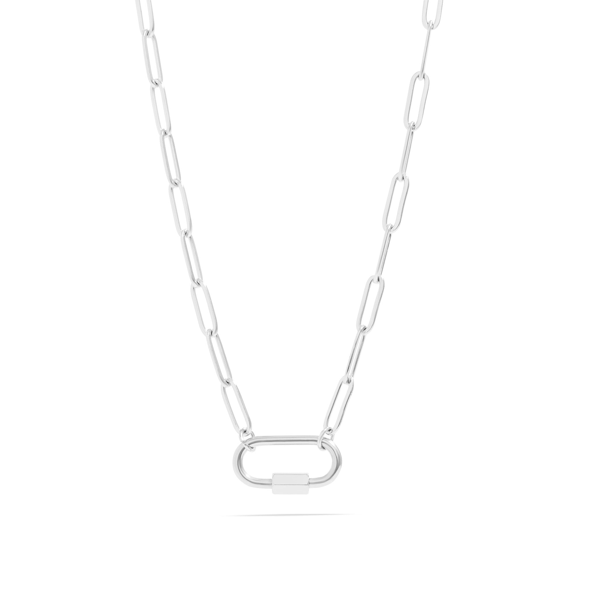 18K Gold PVD Stainless Steel Paperclip Carabiner Charm Holder Necklace