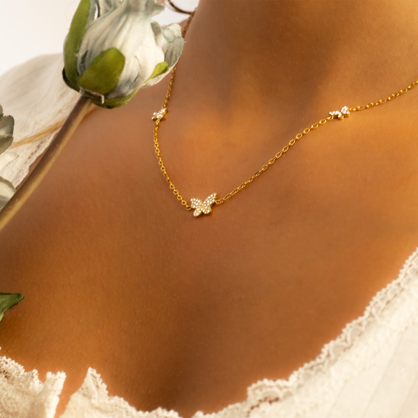 18K Gold Stainless Steel Butterfly Necklace