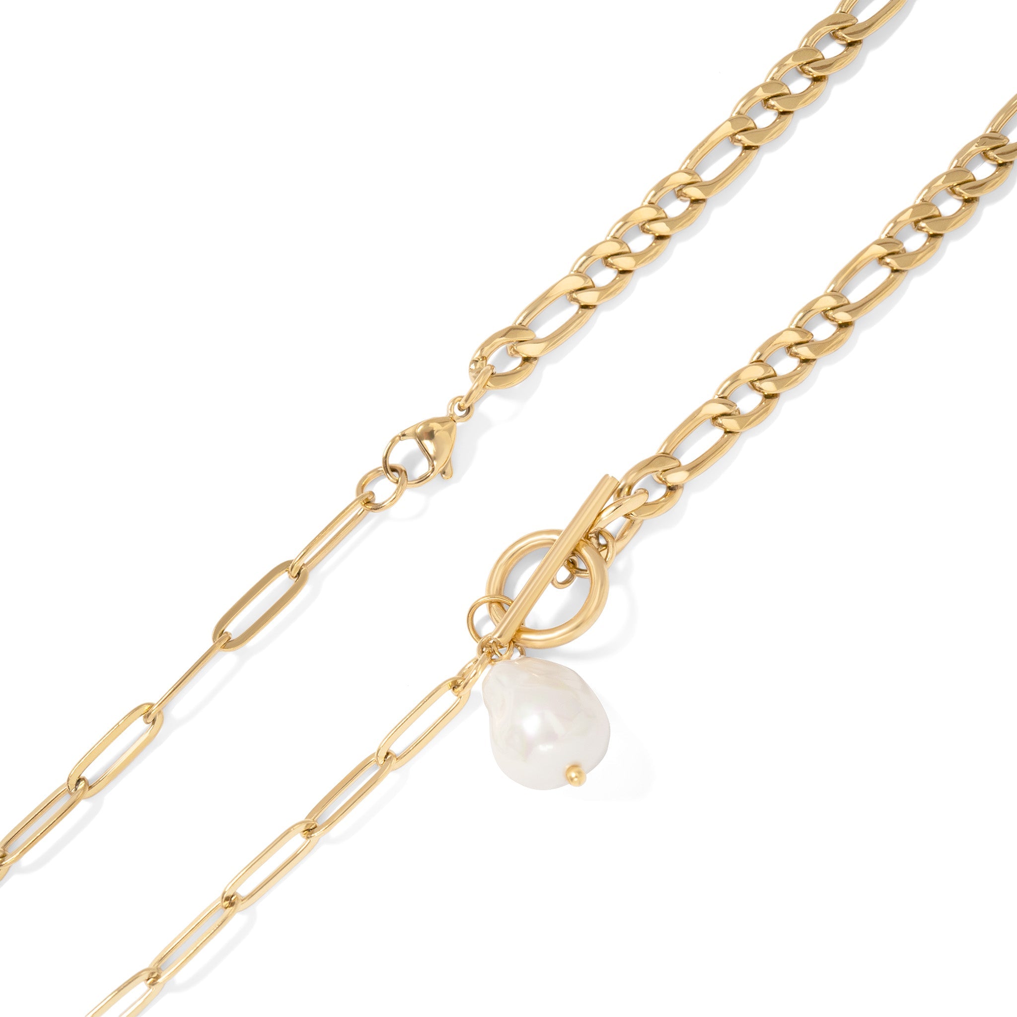 18K Gold PVD Stainless Carabiner Necklace Freshwater Pearl