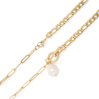 18K Gold PVD Stainless Carabiner Necklace Freshwater Pearl