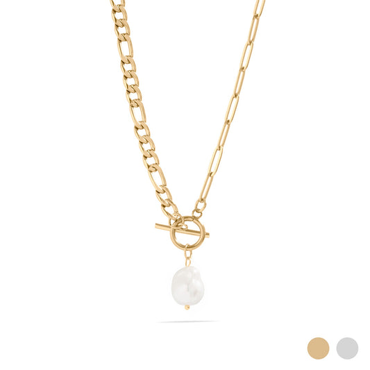 18K Gold PVD Stainless Carabiner Necklace Freshwater Pearl