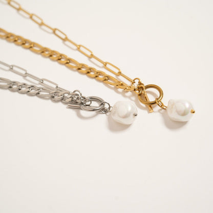 18K Gold PVD Stainless Carabiner Necklace Freshwater Pearl