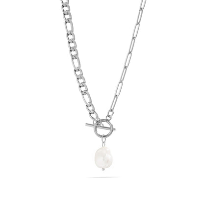 18K Gold PVD Stainless Carabiner Necklace Freshwater Pearl