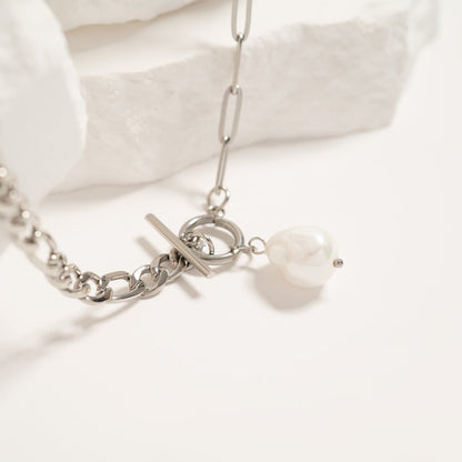 18K Gold PVD Stainless Carabiner Necklace Freshwater Pearl