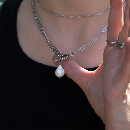 18K Gold PVD Stainless Carabiner Necklace Freshwater Pearl