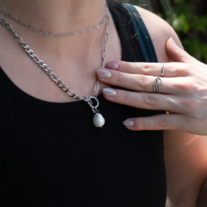 18K Gold PVD Stainless Carabiner Necklace Freshwater Pearl