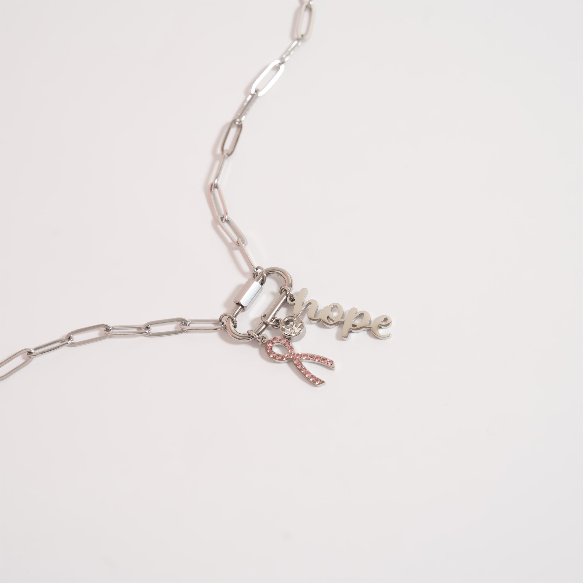 18K Gold PVD Stainless Steel Cancer Awareness Carabiner Necklace