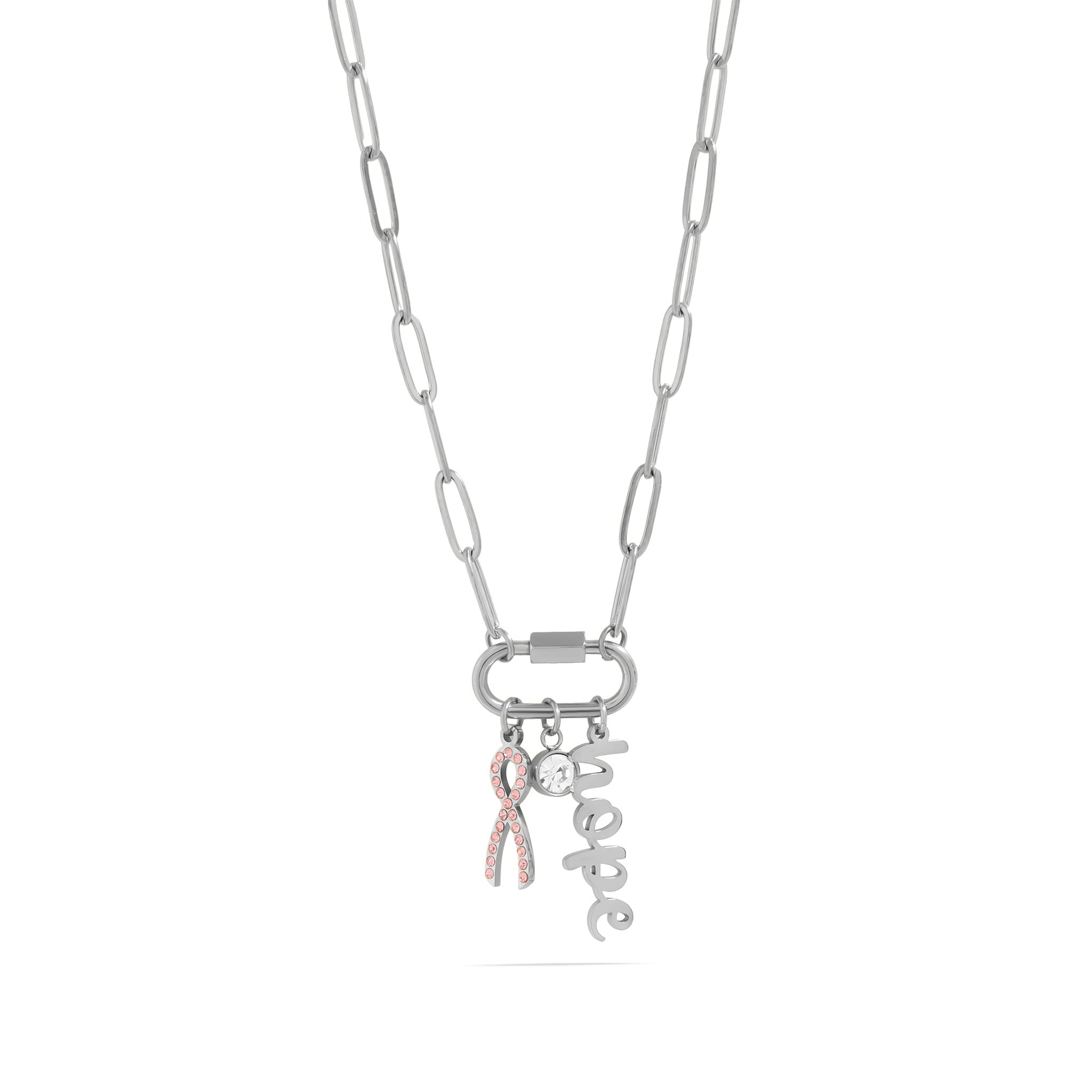 18K Gold PVD Stainless Steel Cancer Awareness Carabiner Necklace