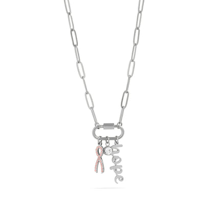 18K Gold PVD Stainless Steel Cancer Awareness Carabiner Necklace