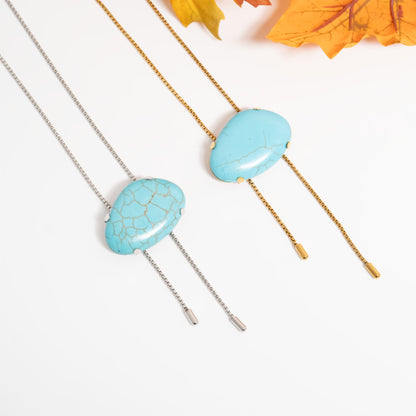 18K Gold PVD Stainless Steel Turquoise Charm Bolo Necklace