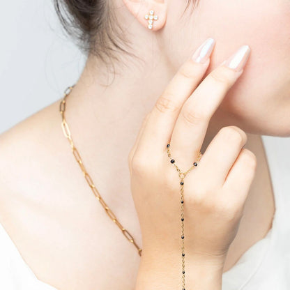18K Gold PVD Stainless Steel Black Beaded Hand Chain