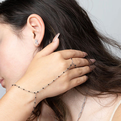 18K Gold PVD Stainless Steel Black Beaded Hand Chain