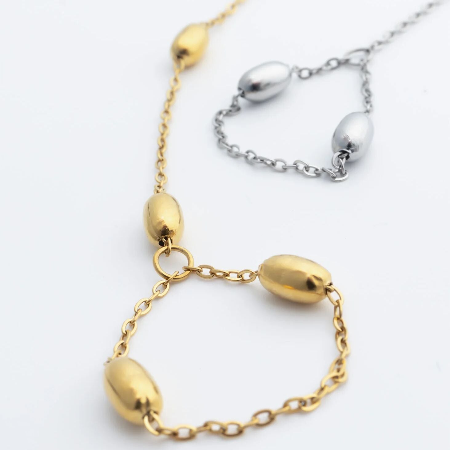 18K Gold PVD Stainless Steel Statement Bead Hand Chain