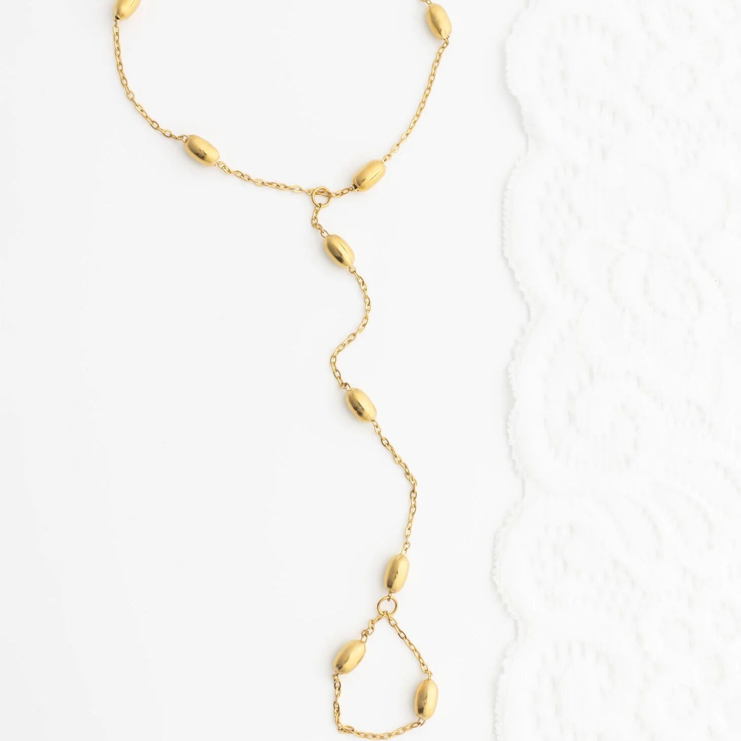 18K Gold PVD Stainless Steel Statement Bead Hand Chain