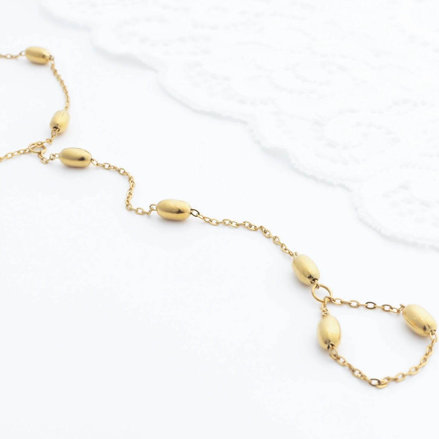 18K Gold PVD Stainless Steel Statement Bead Hand Chain