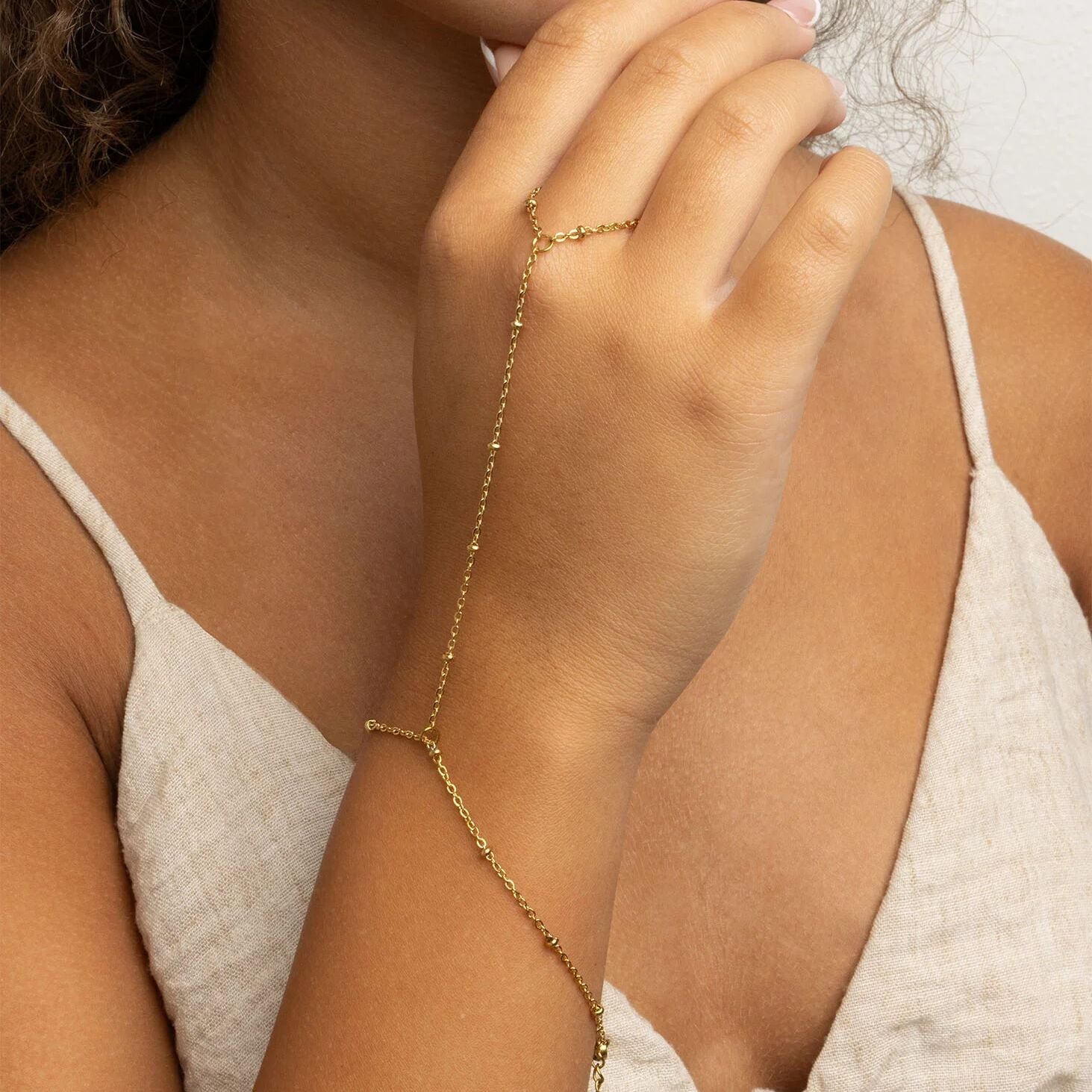 18K Gold PVD Stainless Steel Satellite Hand Chain