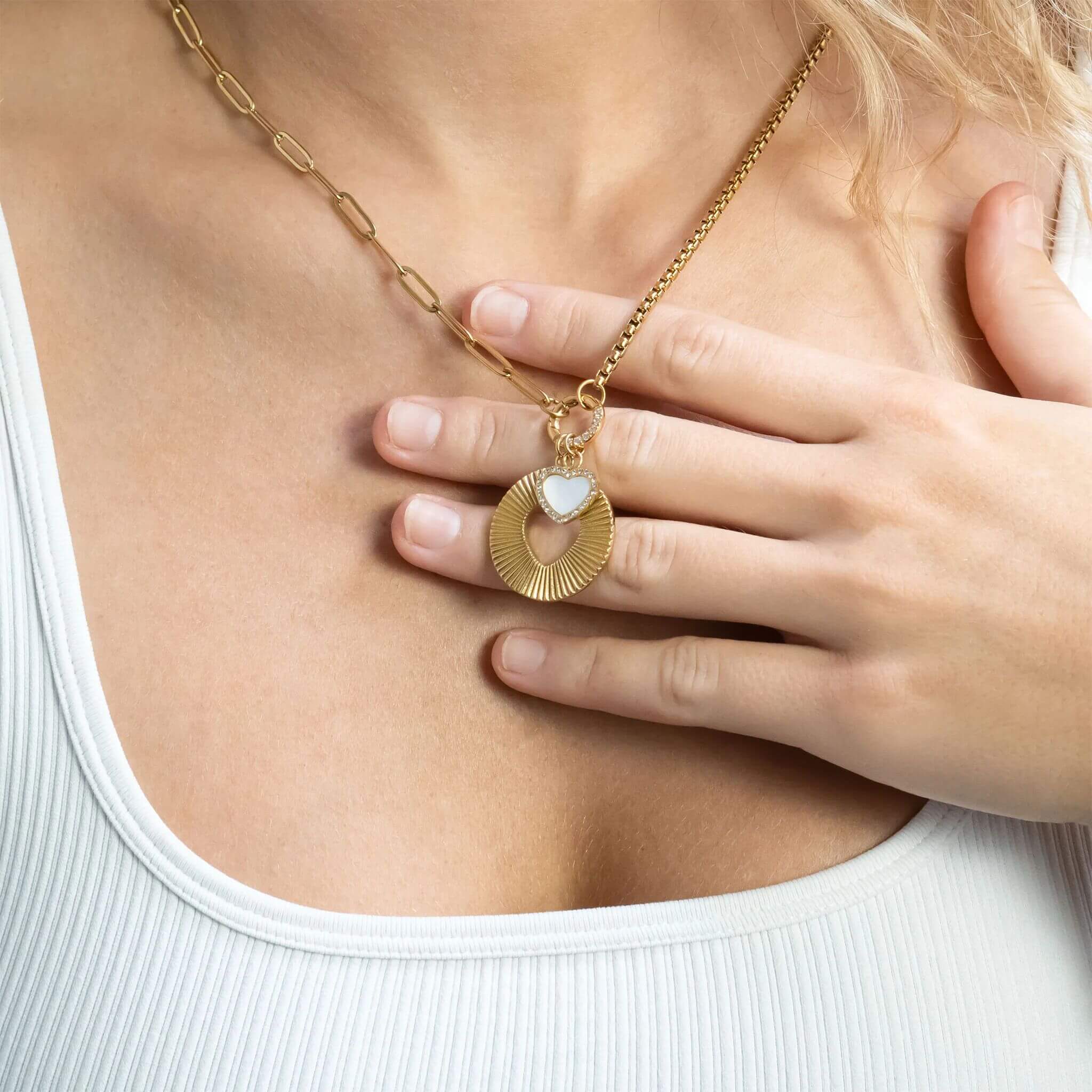 18K Gold PVD Stainless Steel Split Chain with Stone Charm Holder