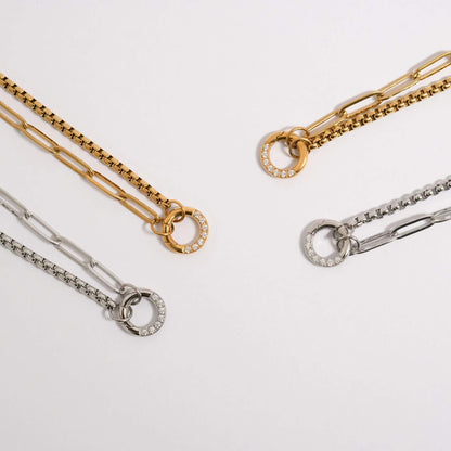 18K Gold PVD Stainless Steel Split Chain with Stone Charm Holder