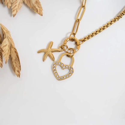 18K Gold PVD Stainless Steel Split Chain with Stone Charm Holder