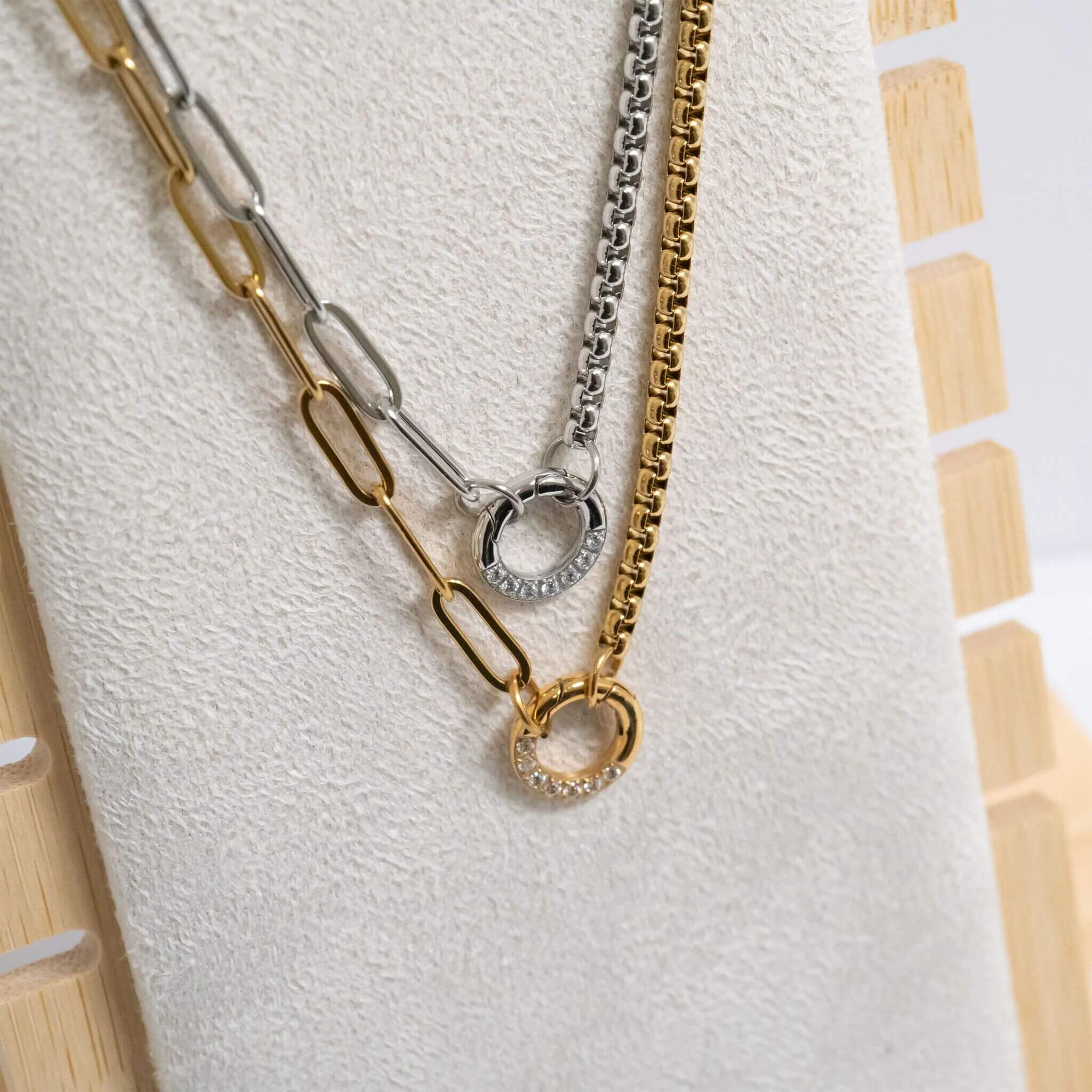 18K Gold PVD Stainless Steel Split Chain with Stone Charm Holder