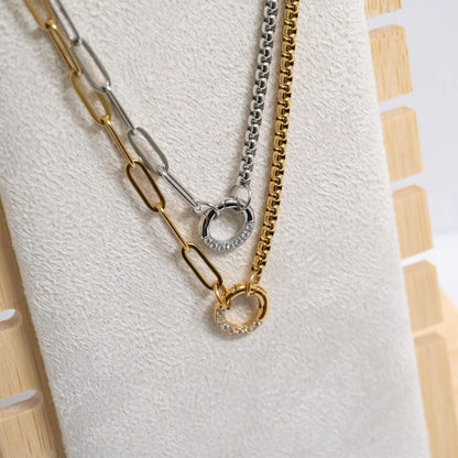 18K Gold PVD Stainless Steel Split Chain with Stone Charm Holder