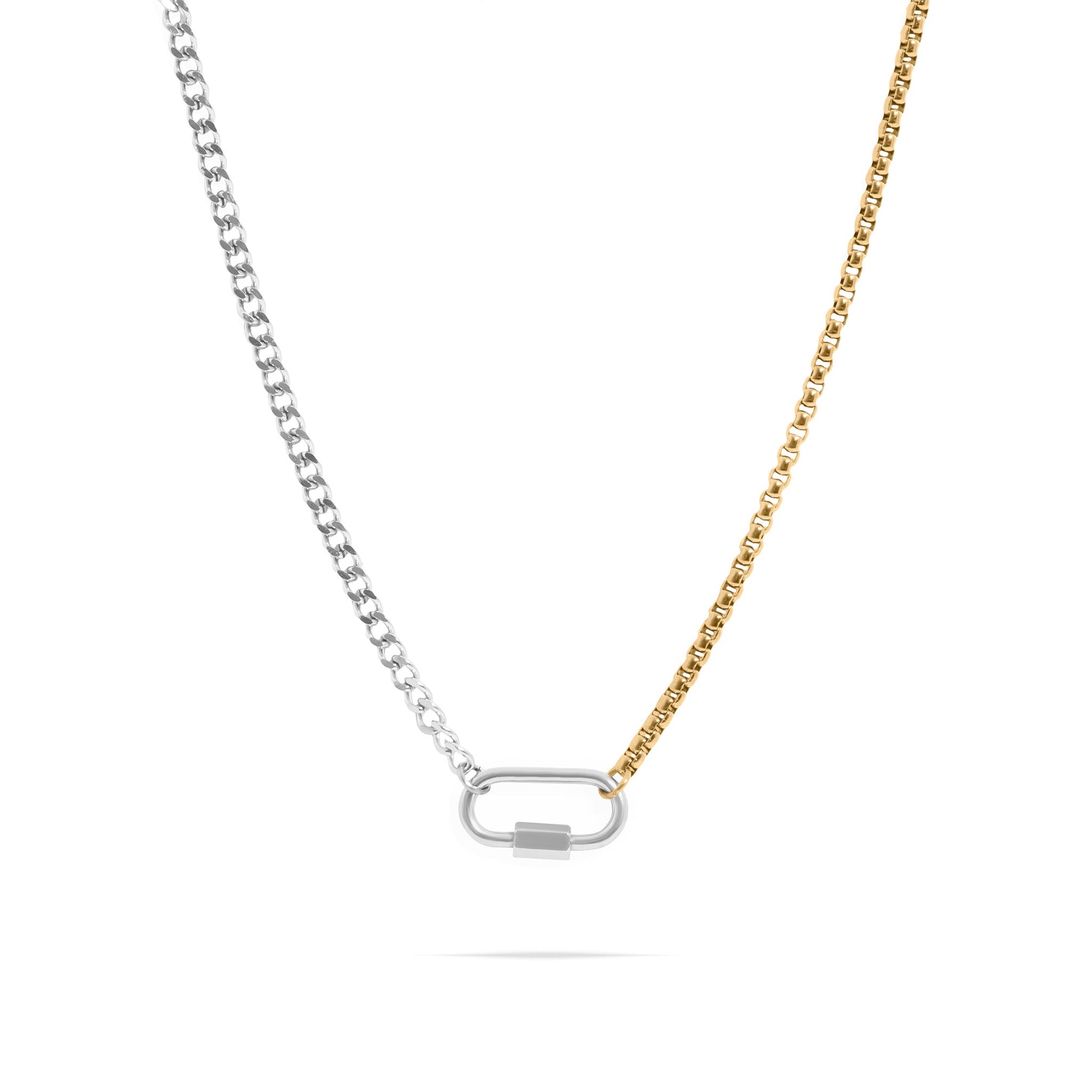 Mixed Metal Double Chain Carabiner Necklace