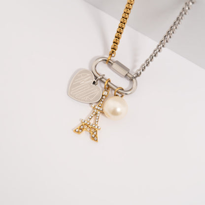 18K Gold PVD Stainless Steel Mixed Metal Carabiner Charm Holder Necklace