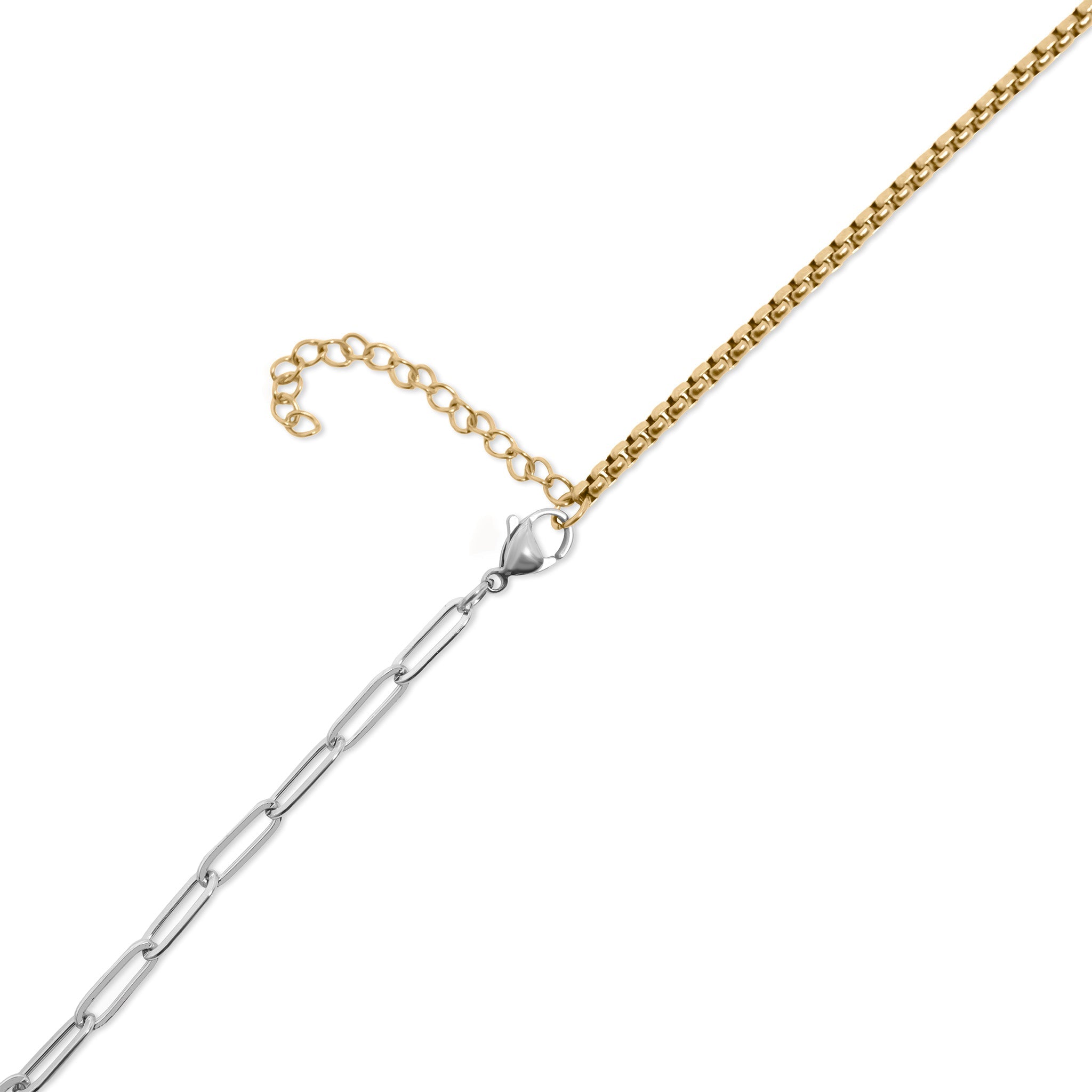 18K Gold PVD Stainless Steel Mixed Metal Paperclip Carabiner Necklace