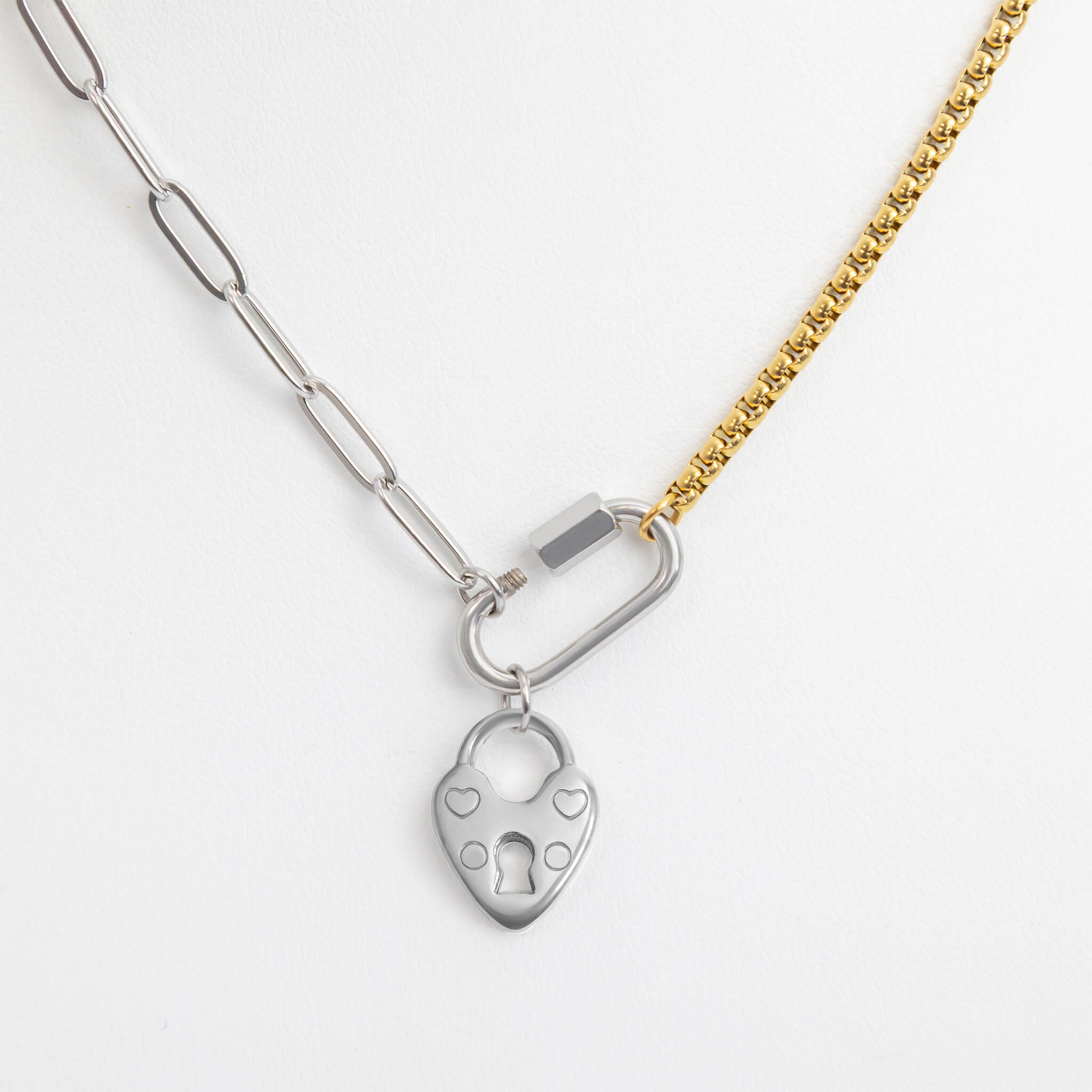 18K Gold PVD Stainless Steel Mixed Metal Paperclip Carabiner Necklace