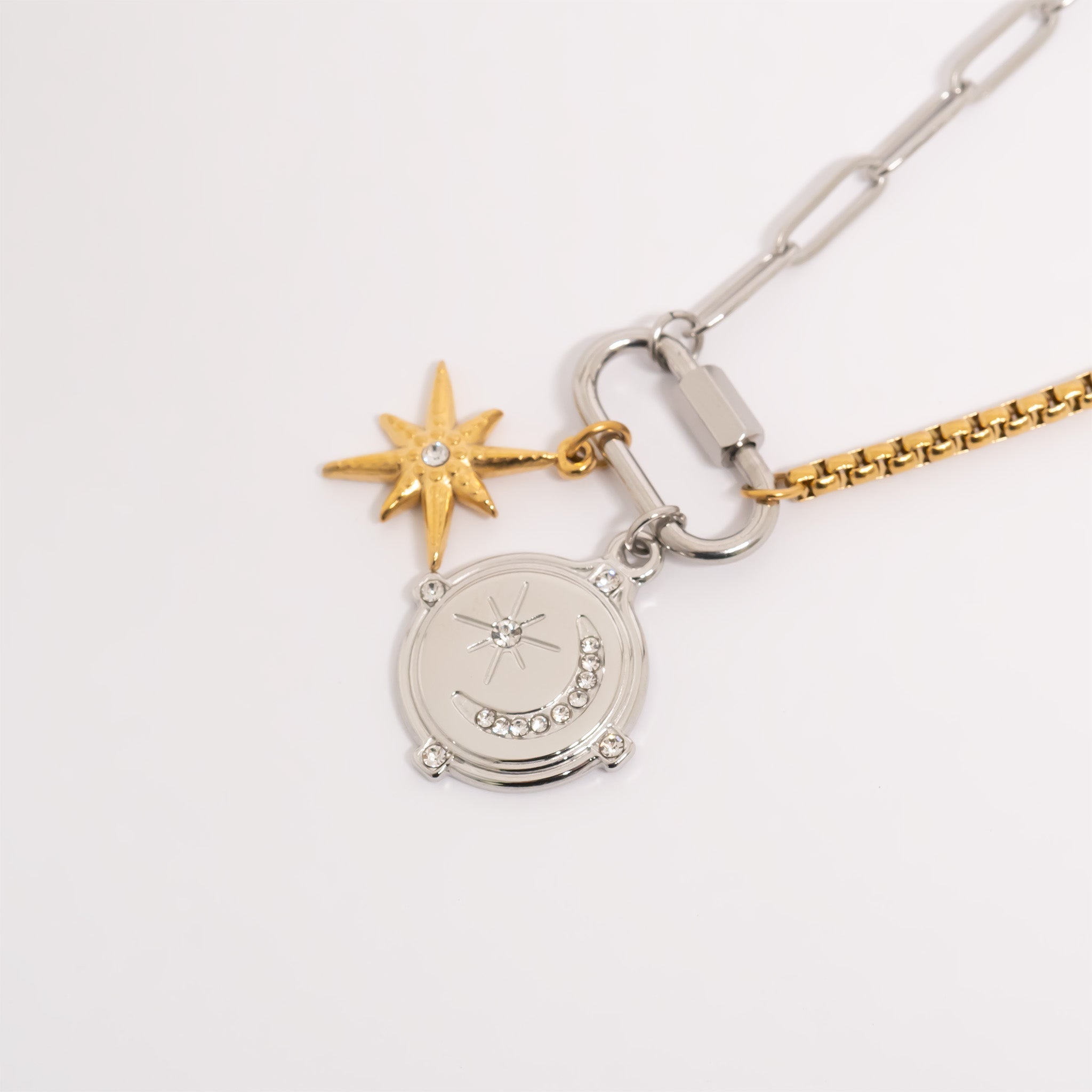 18K Gold PVD Stainless Steel Stone Moon And Star Pendant