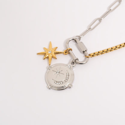 18K Gold PVD Stainless Steel Stone Moon And Star Pendant