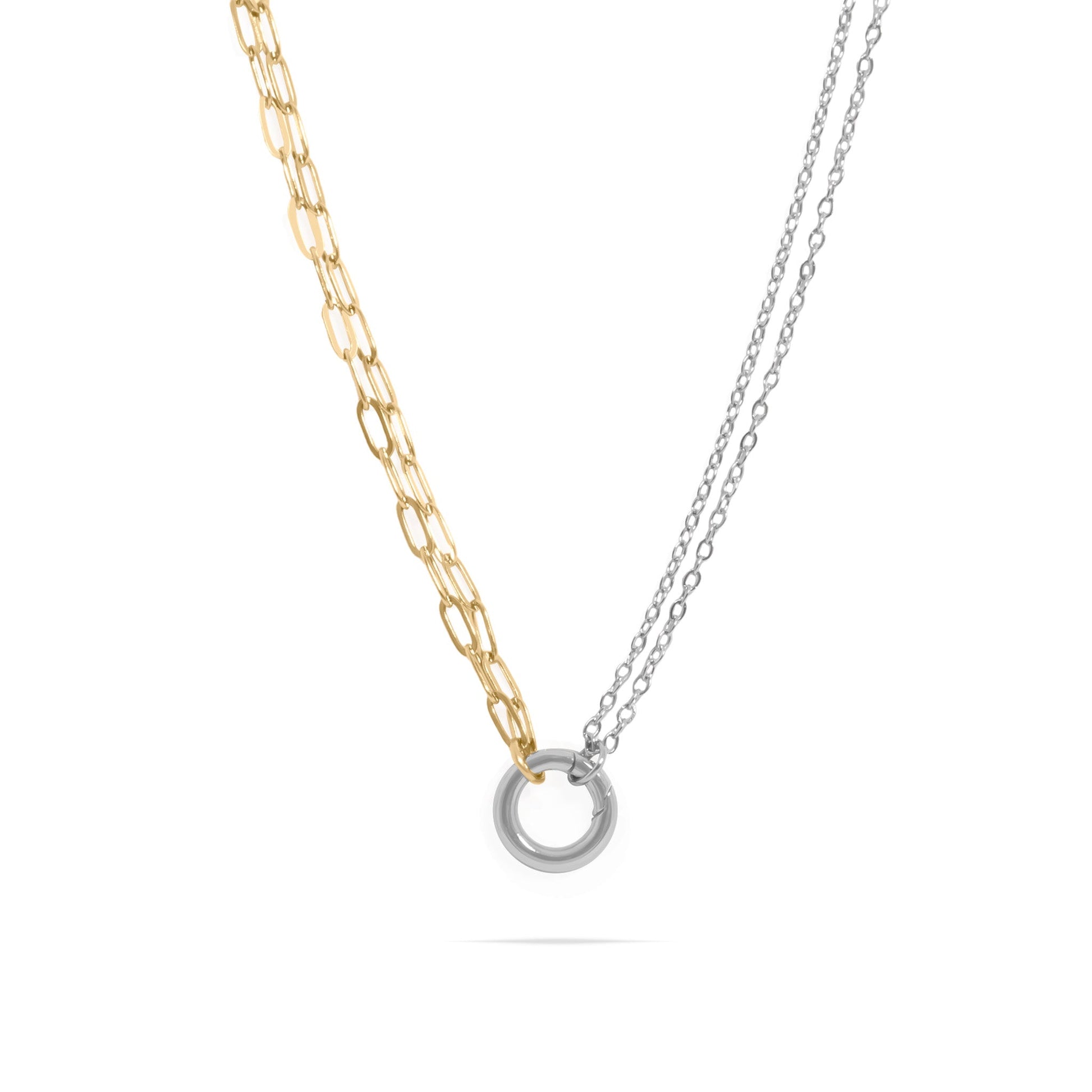 Mixed Metal Double Chain Charm Holder Necklace