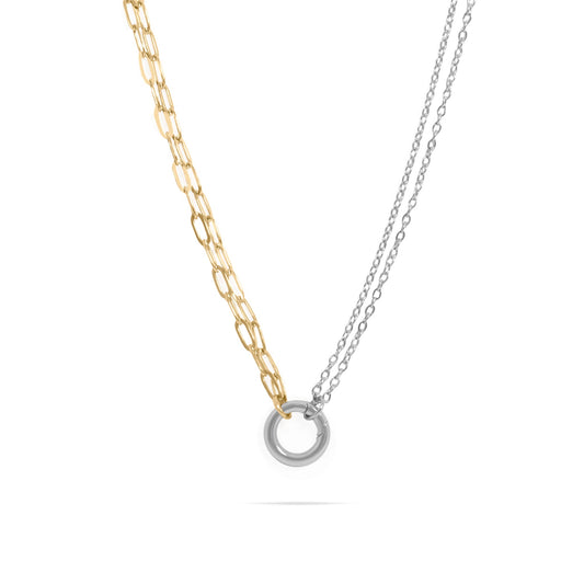 Mixed Metal Double Chain Charm Holder Necklace