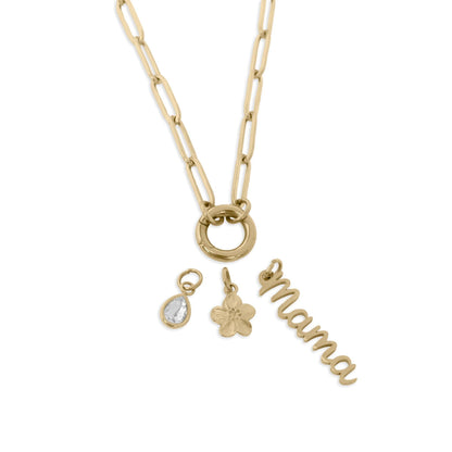 18K Gold PVD Stainless Steel Mama Charm Holder Necklace Gift Set