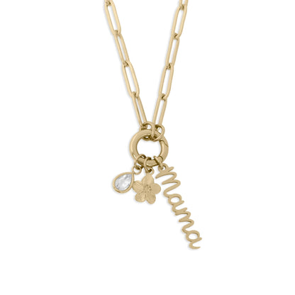 18K Gold PVD Stainless Steel Mama Charm Holder Necklace Gift Set
