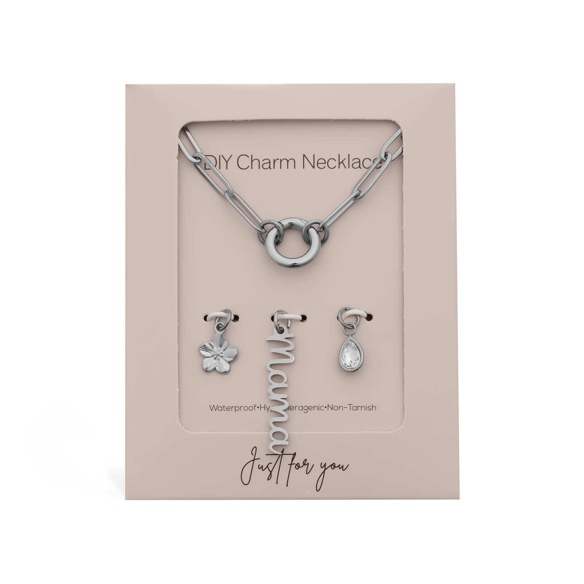 18K Gold PVD Stainless Steel Mama Charm Holder Necklace Gift Set