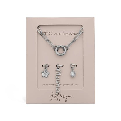 18K Gold PVD Stainless Steel Mama Charm Holder Necklace Gift Set