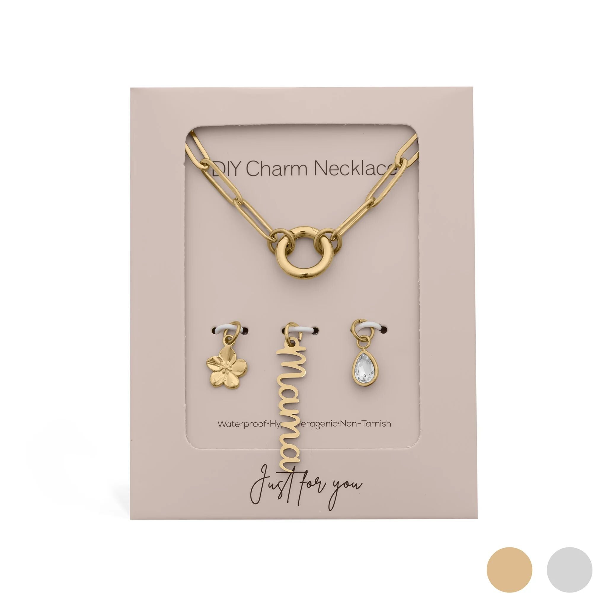 18K Gold PVD Stainless Steel Mama Charm Holder Necklace Gift Set