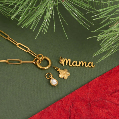 18K Gold PVD Stainless Steel Mama Charm Holder Necklace Gift Set