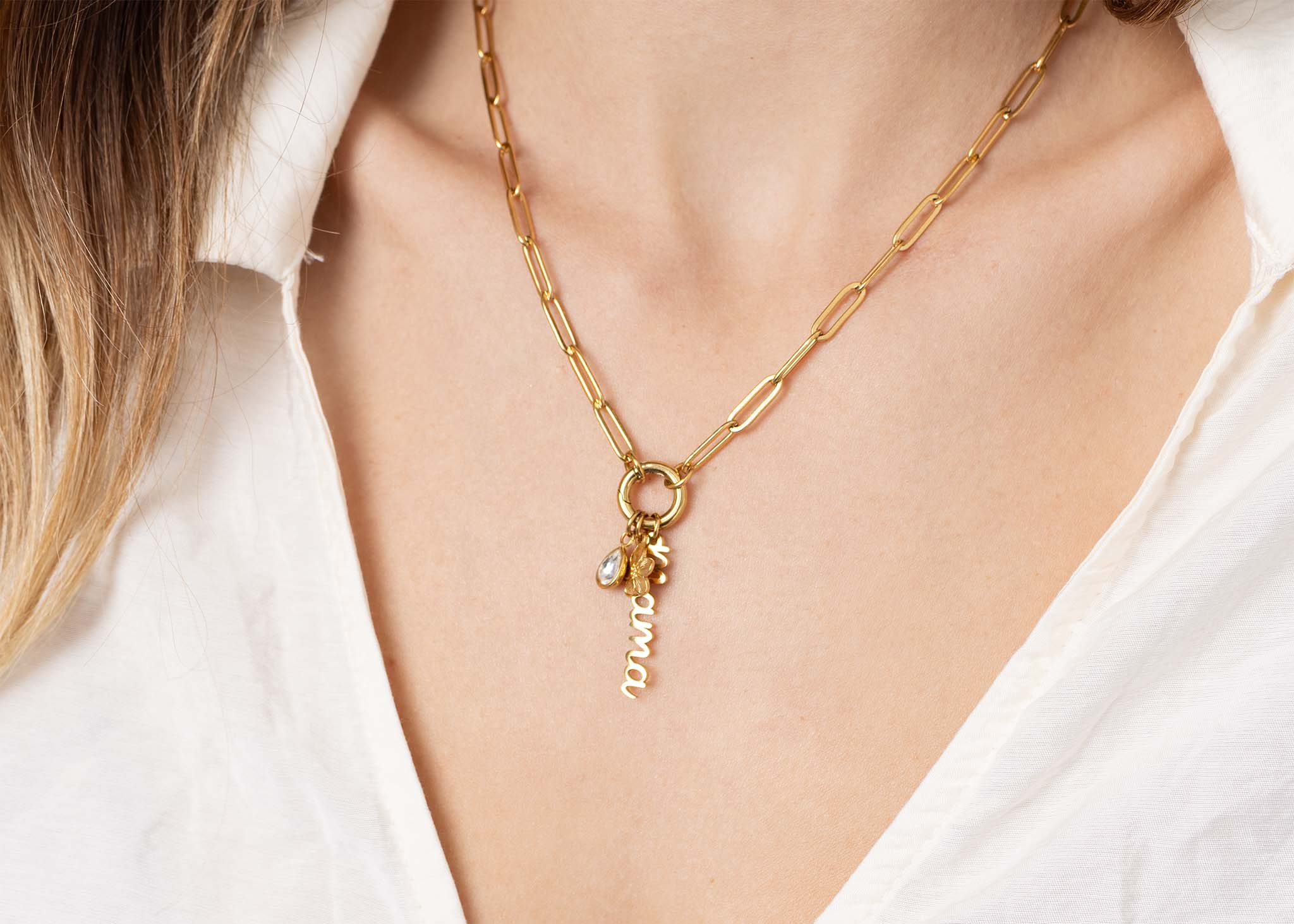 18K Gold PVD Stainless Steel Mama Charm Holder Necklace Gift Set