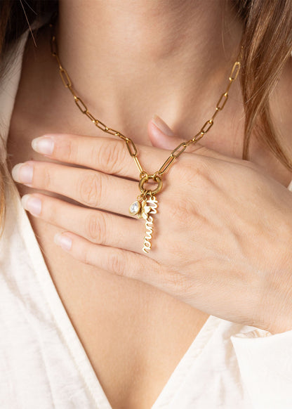 18K Gold PVD Stainless Steel Mama Charm Holder Necklace Gift Set