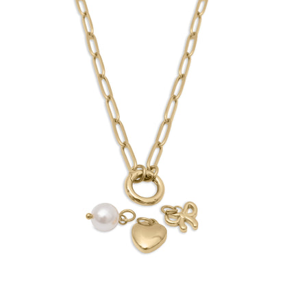18K Gold PVD Stainless Steel Bow Charm Holder Necklace Gift Set