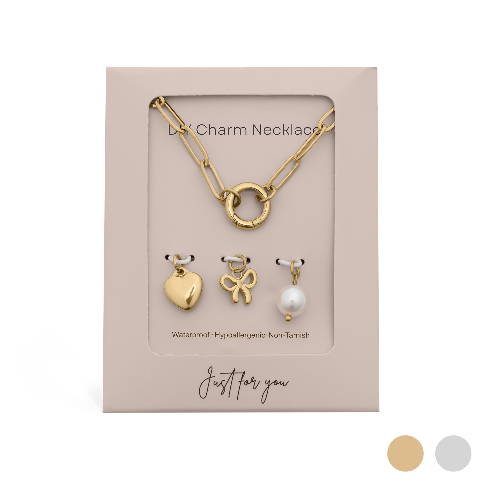 18K Gold PVD Stainless Steel Bow Charm Holder Necklace Gift Set