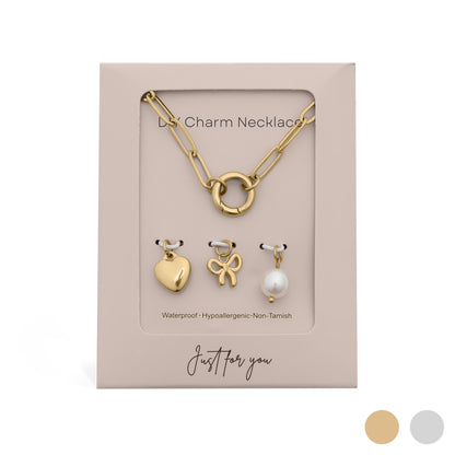 18K Gold PVD Stainless Steel Bow Charm Holder Necklace Gift Set
