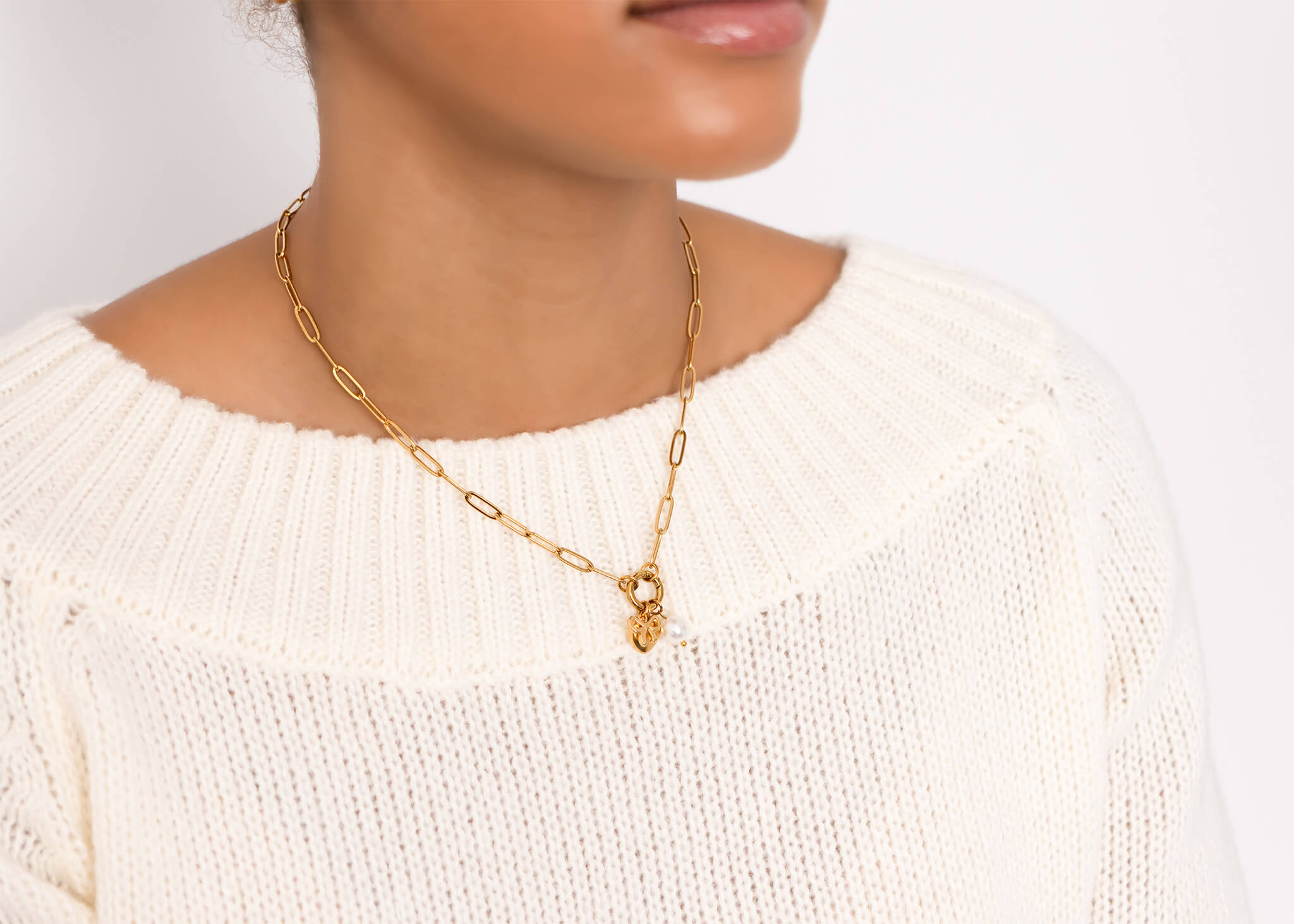 18K Gold PVD Stainless Steel Bow Charm Holder Necklace Gift Set