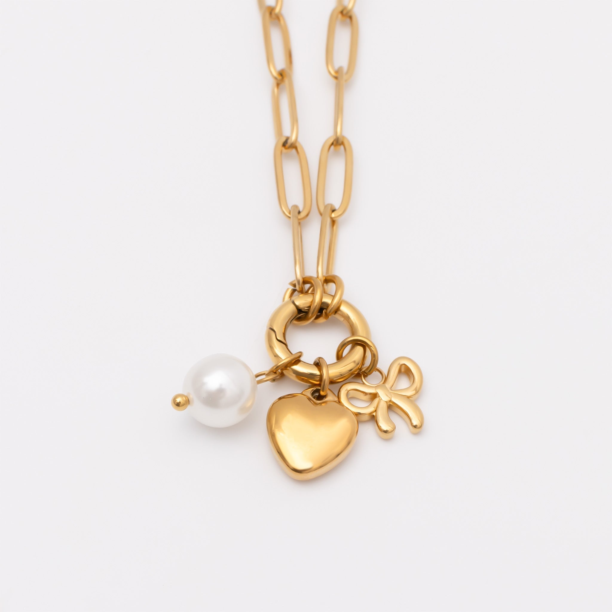 18K Gold PVD Stainless Steel Bow Charm Holder Necklace Gift Set
