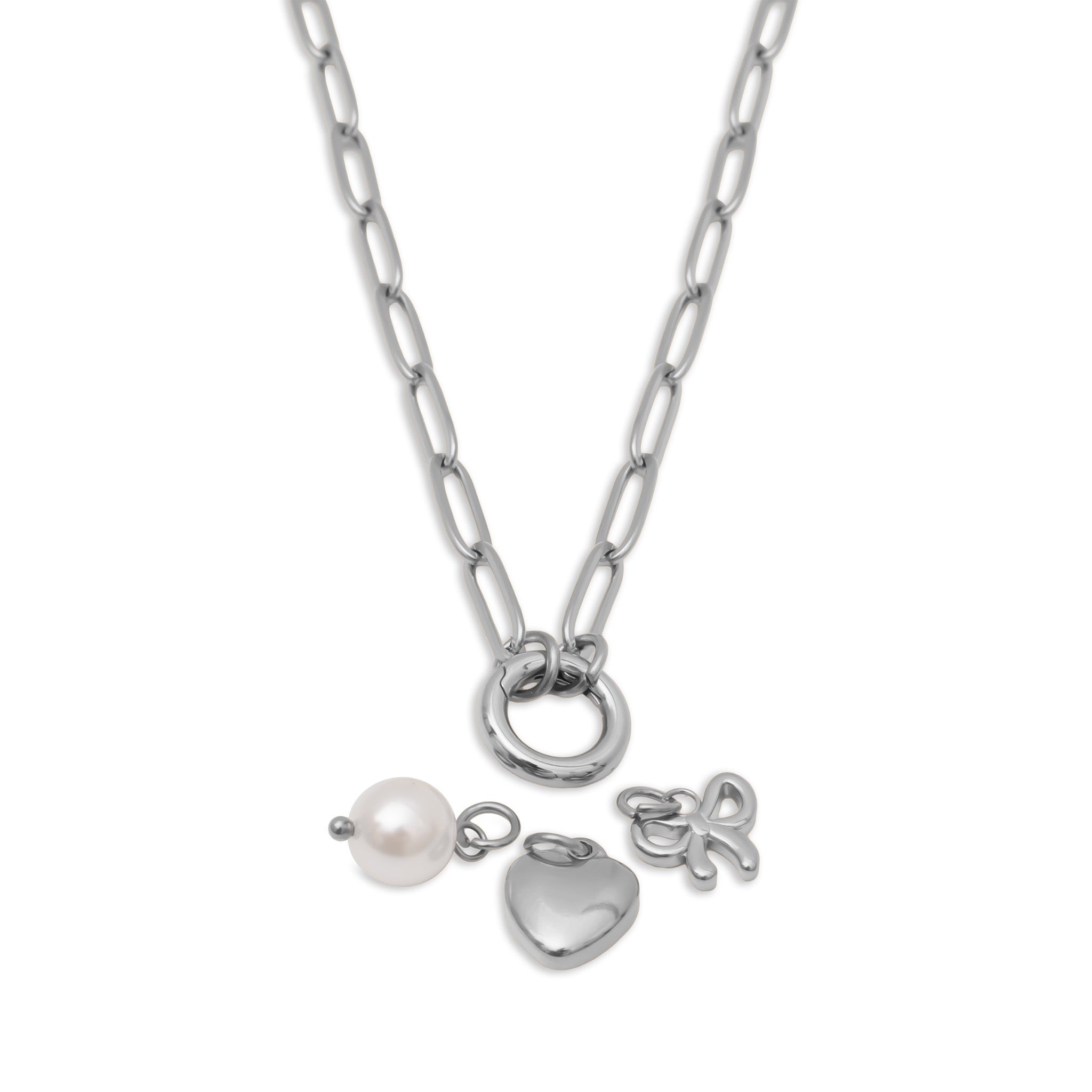 18K Gold PVD Stainless Steel Bow Charm Holder Necklace Gift Set