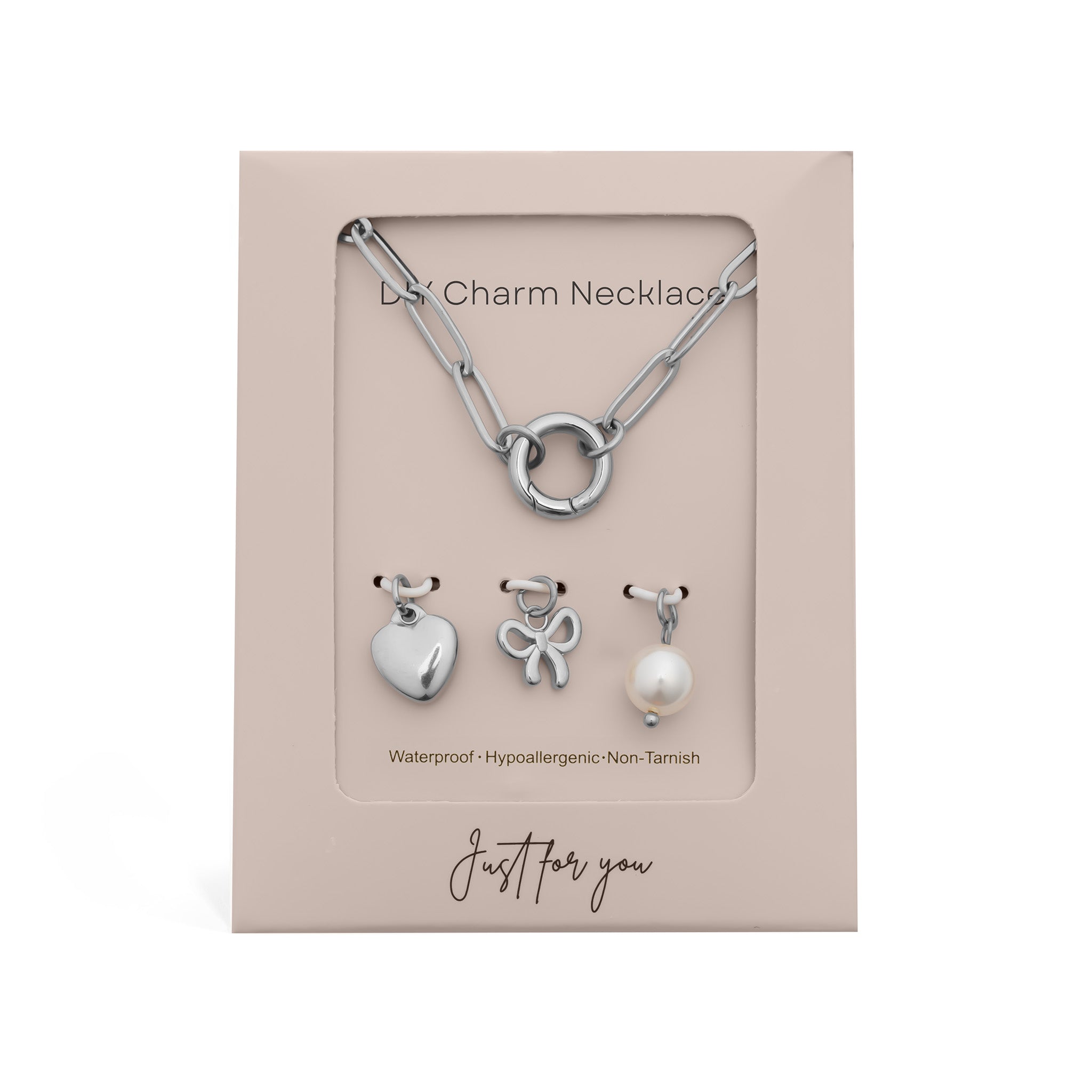 18K Gold PVD Stainless Steel Bow Charm Holder Necklace Gift Set