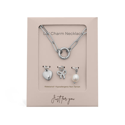 18K Gold PVD Stainless Steel Bow Charm Holder Necklace Gift Set