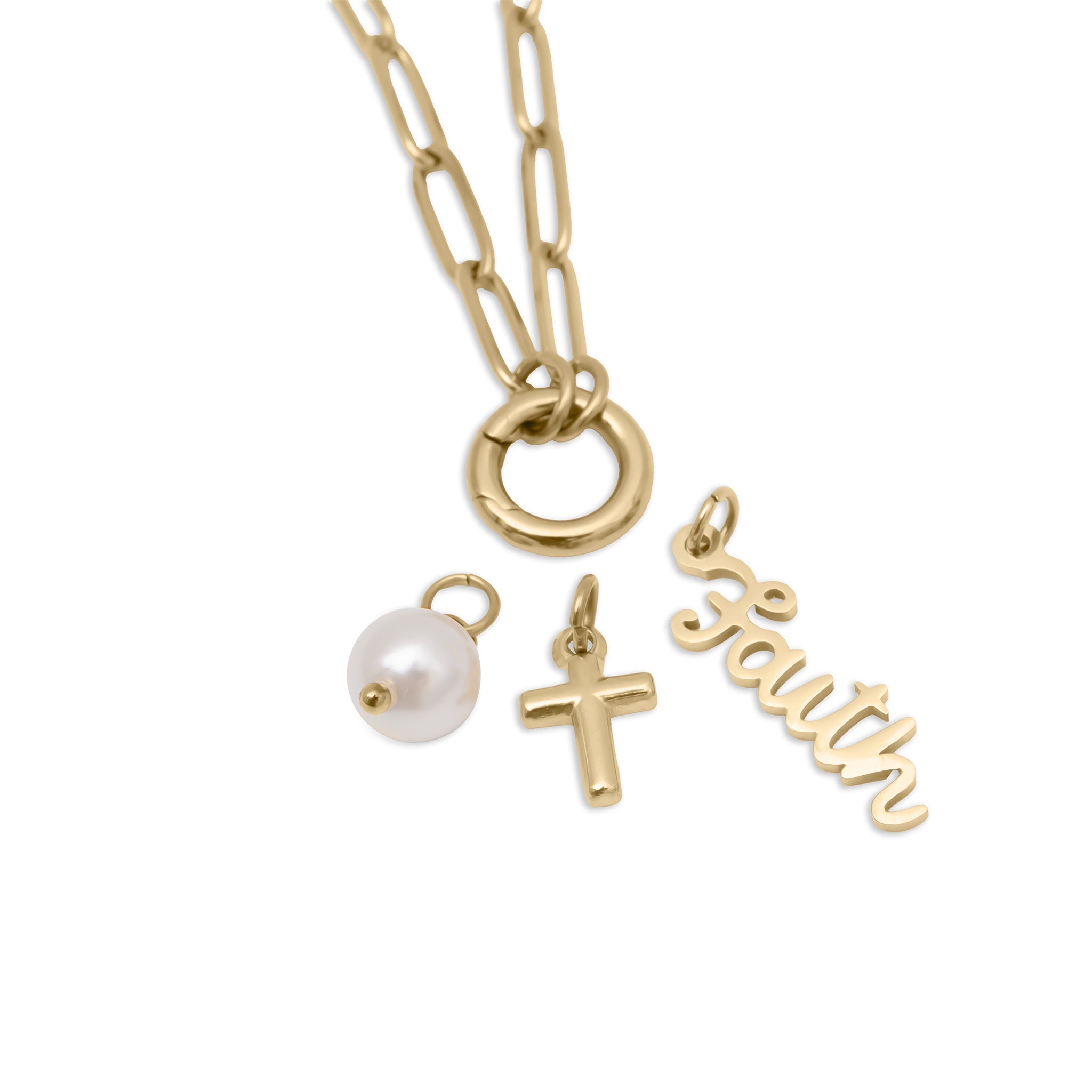 18K Gold PVD Stainless Steel Faith Charm Holder Necklace Gift Set